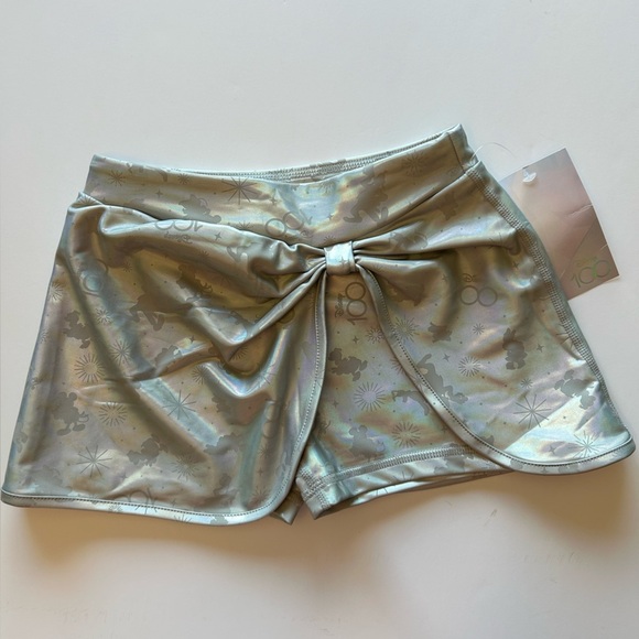 Disney 100th Anniversary Silver Holographic Stretch Skorts Bow Accent Girls 7/8 - Picture 1 of 10